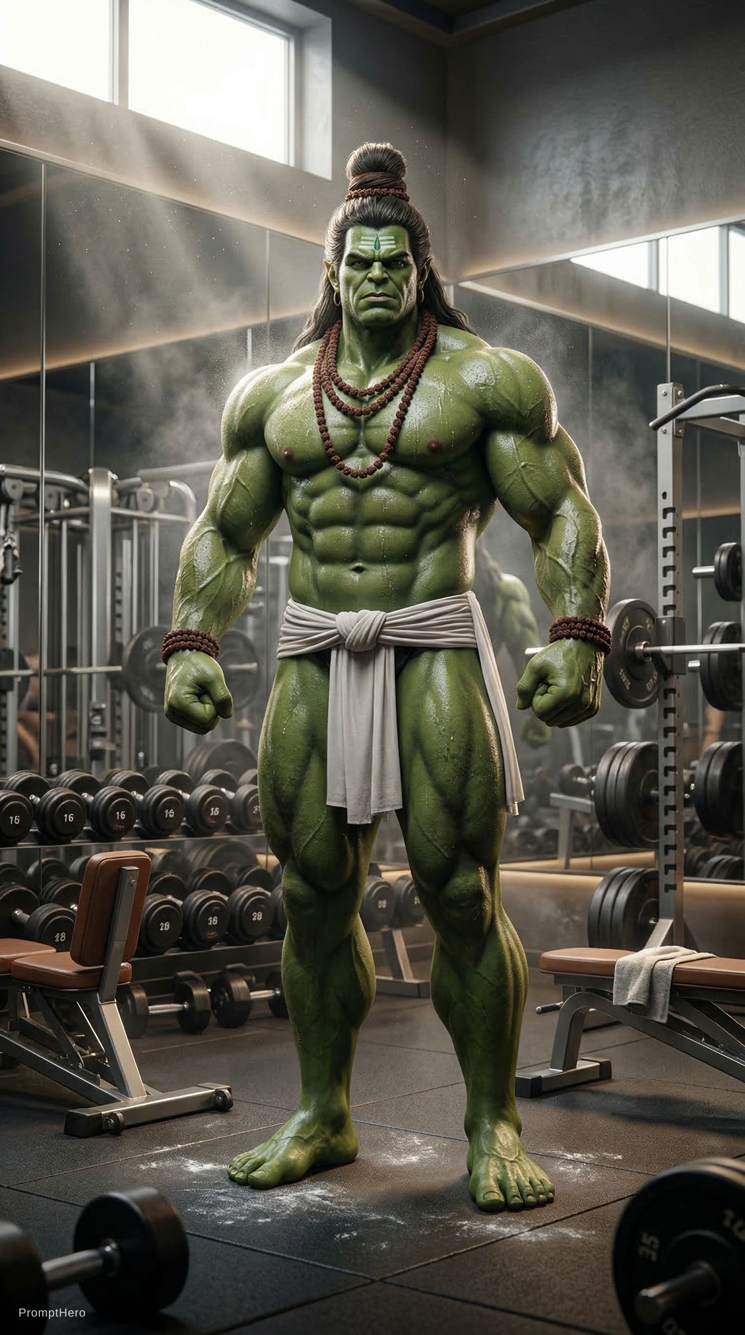 AI generated: Hulk but Lord Shiva, Indian mythology, one piece character, symmetric body, full body, extremely det...