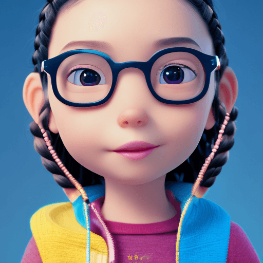AI generated: cute, adorable,  Pixar, disnet,  8k,  love,chinese girl,black hair, wear glasses,a braid,eight years...