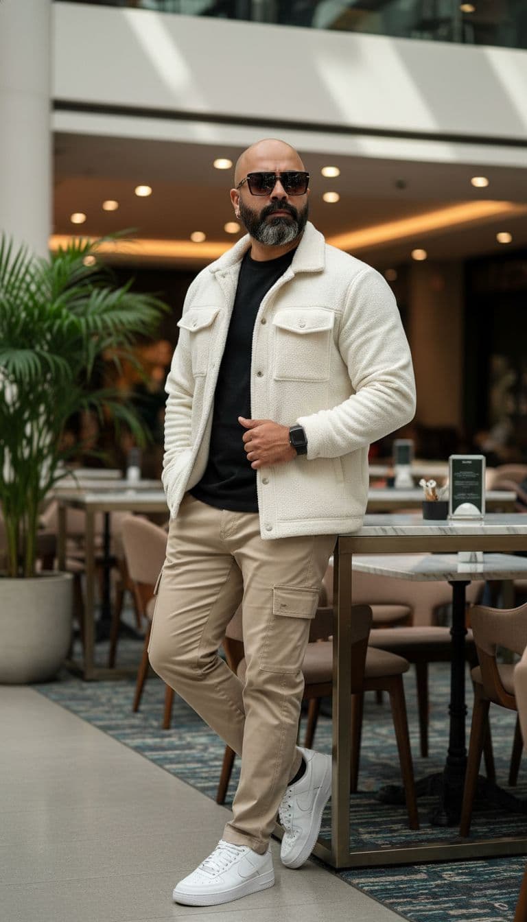 AI generated: ltra-realistie cinematie full-body shot of a stylish South Asian young man leaning casual n a modern...