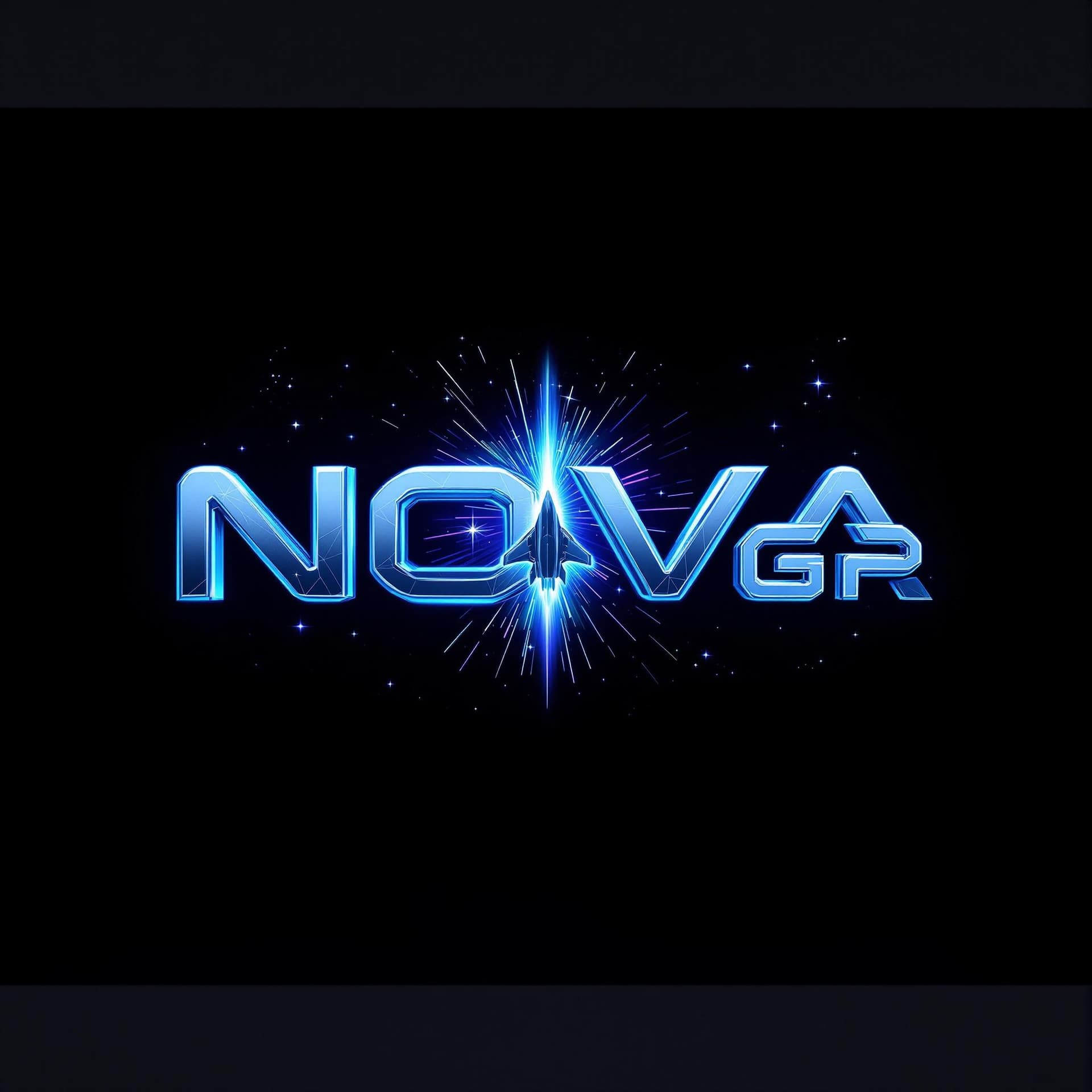 AI generated: "Design a hyper-realistic 3D logo for 'NOVA GP' with a cosmic theme. Use metallic silver and neon bl...