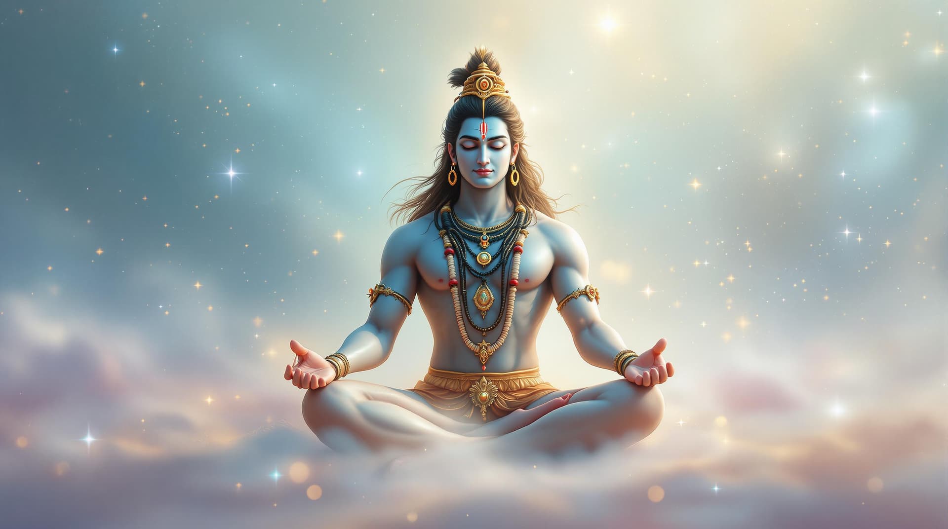 AI generated: "Generate a photorealistic image of Lord Shiva meditating in a mystical realm filled with soft paste...