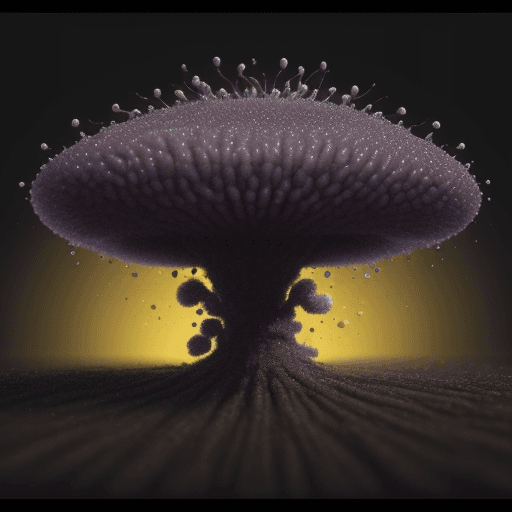 AI generated: create a 320p wide image that has a background image of a spore spreading like ink drop