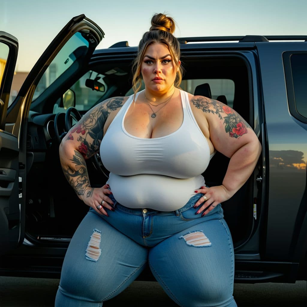 AI generated: ull body  , very very very big muscle chubby  woman, indian woman ,very tall, , big traps and should...