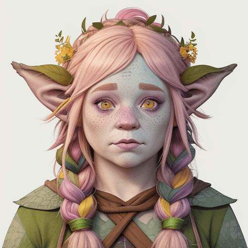 AI generated: Firbolg, female, pastel colors, druid, hyper realism, high Detail, freckles, dungeons and dragons, c...