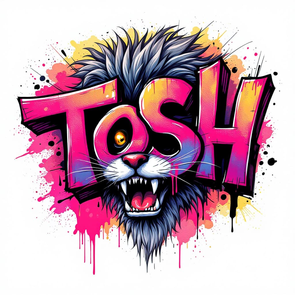 AI generated: a graffiti but cool 'Tosh', isolated on white backgorund

