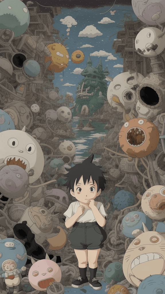 AI generated: one Studio Ghibli 16k4d rfktrstyle"In a disordered pose in a chaotic background" <lora:Vut_out_XL_MU...
