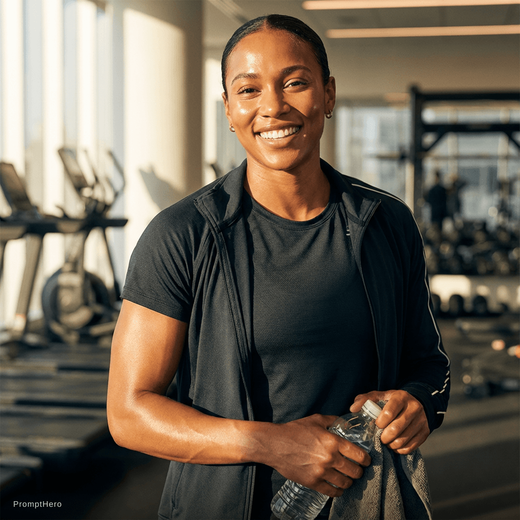 AI generated: fitness glow up — athletic build, healthy glow, workout wear, energetic vibe