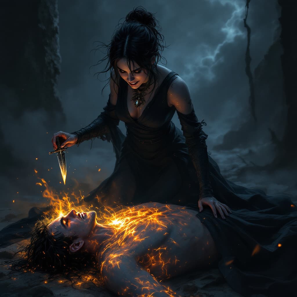 AI generated: The hero, now on the ground, lies weakened and injured, his once radiant body flickering with fading...
