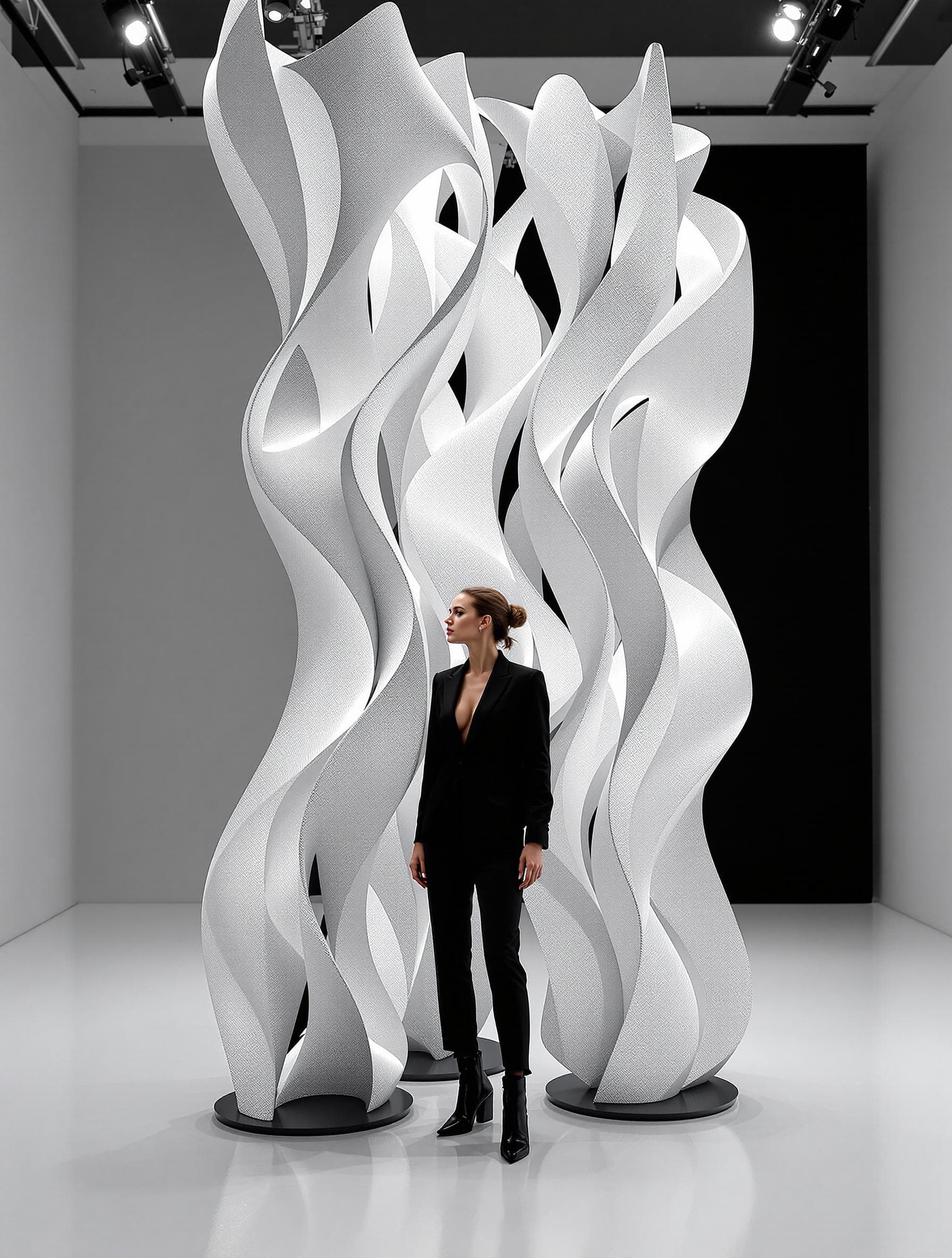 AI generated: A highly realistic and modern sculptural partition system, wave-like forms crafted from a 3D printed...
