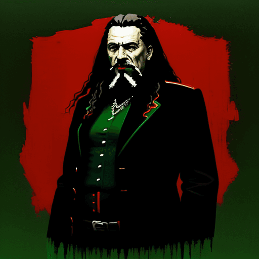 AI generated: Green-red background with the theme black russia with the dude cj with the inscription mr hibar