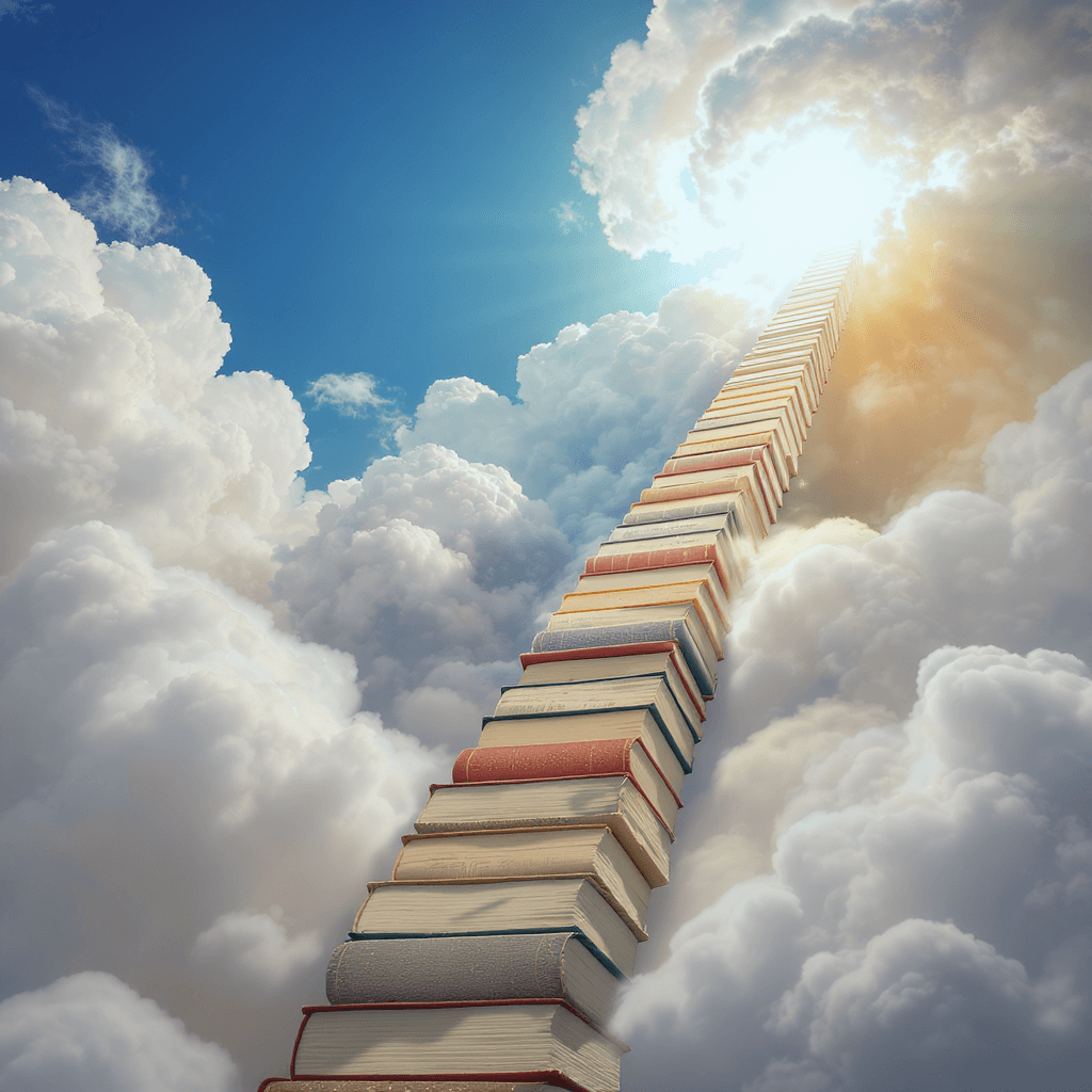 AI generated:  A staircase made of books leading upward through clouds, symbolizing persistence through learning