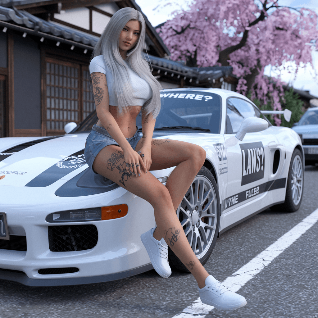 AI generated: A digitally rendered realistic photo of a stunning and gorgeous female character with long silver ha...