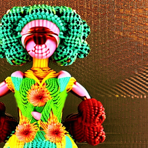 AI generated: Cute knit doll of woman with a flower, intricate artwork, bright colours, octane render, artwork, ci...