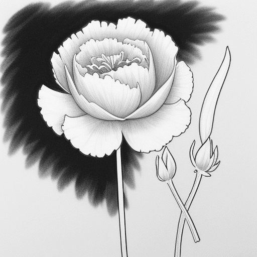 AI generated: Very minimalistic one line art outline drawing of a carnation with leaves and long stem, hand drawn ...