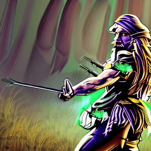 AI generated: high detailed professional upper body photo of a very young half-elf archer with shaggy blonde beard...