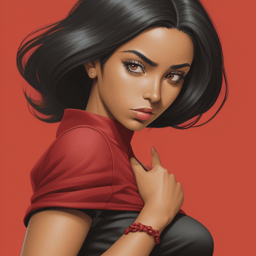 AI generated: Una mujer negra. La mujer debe sujetar una rosa roja con la mano izquierda. El estilo del dibujo deb...