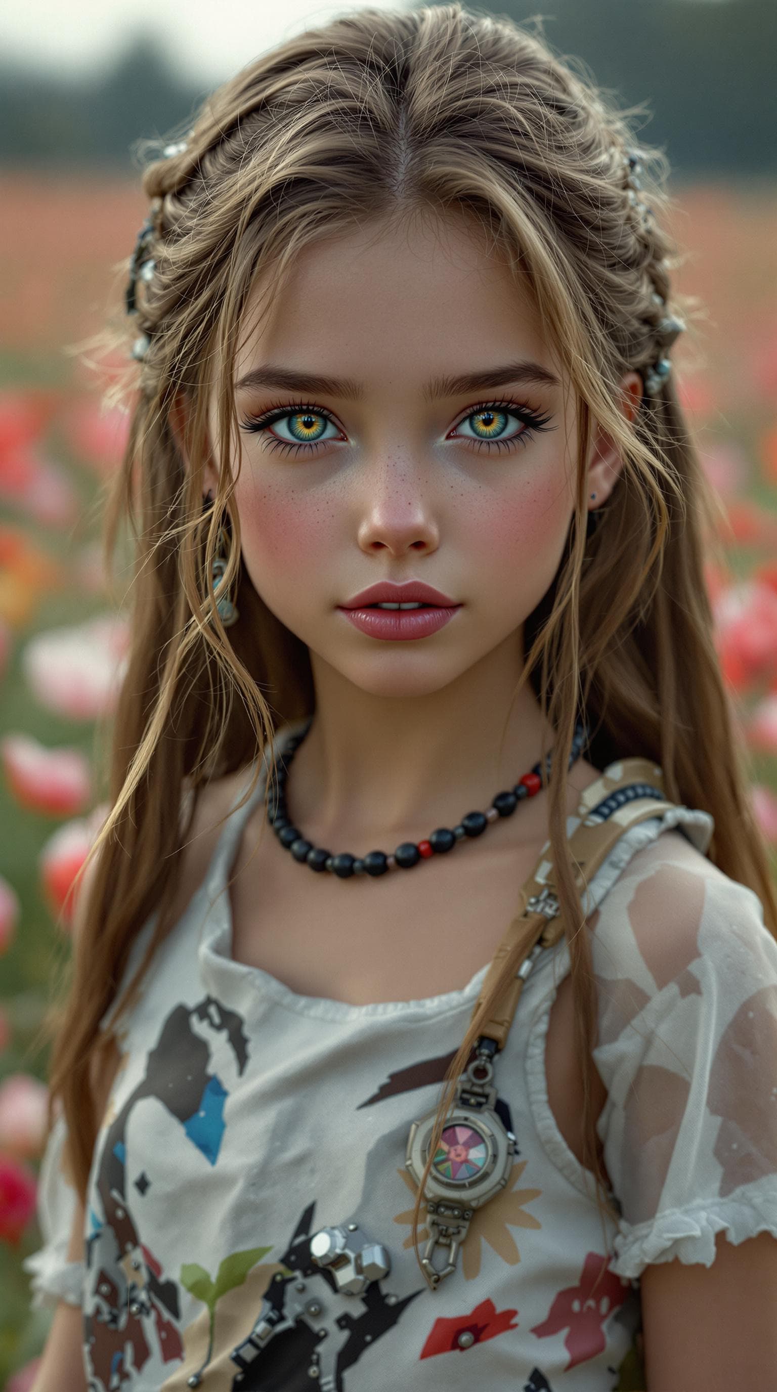 AI generated: a professional photo of a exceptionally beautiful girl in the world, (age 7) of the badlands(futuris...