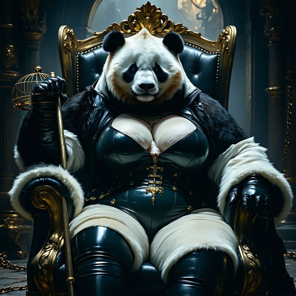 AI generated: Mei-Xiu is a voluptuous anthropomorphic panda with a commanding presence. Her fur is a sleek mix of ...