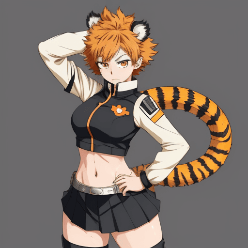 AI generated: anime female character design, my hero academia, MHA, BNHA, Hero costume, tiger ear and tail, short ...