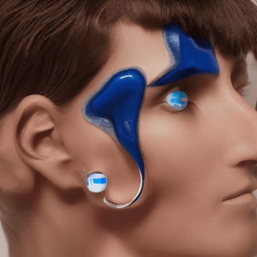 AI generated: Fashion shoot, Jacquemus and Moncler collaboration: dark blue translucent  futuristic earrings,  hyp...