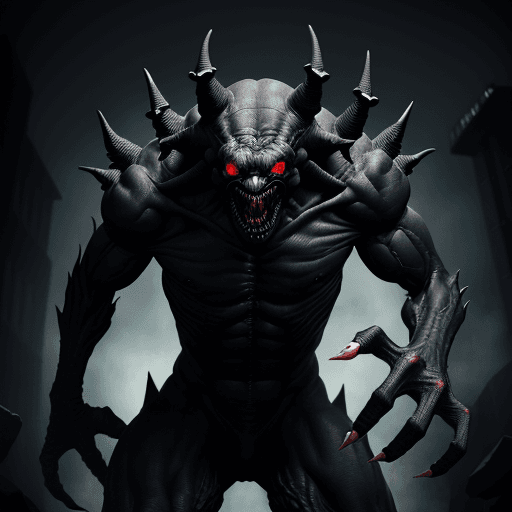 AI generated:  high quality foto of a black dangerous monster without eyes, long fingers and broken bones, 8k