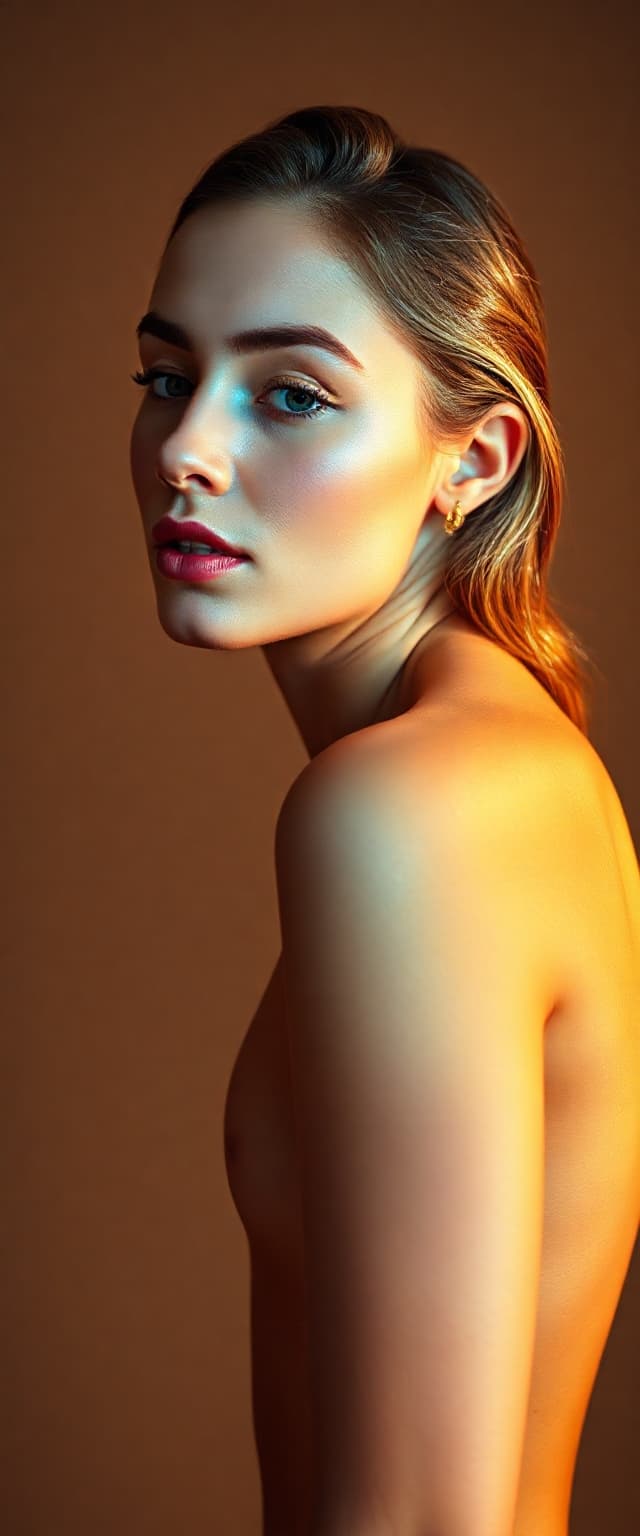 AI generated: "A fine art full body photograph of a graceful, elegant supermodel in her early twenties, captured i...