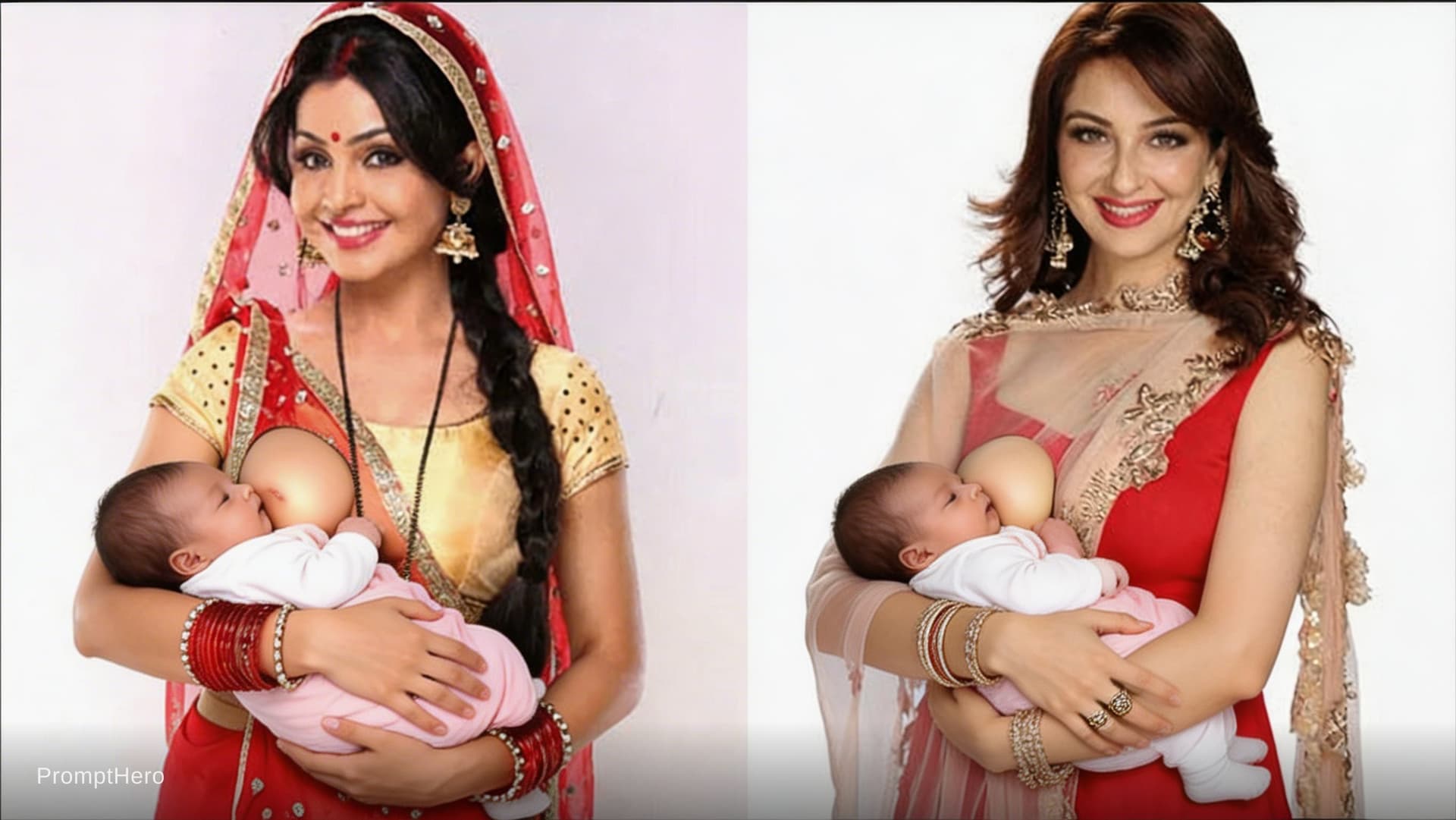 AI generated: Two women who breastfeed child