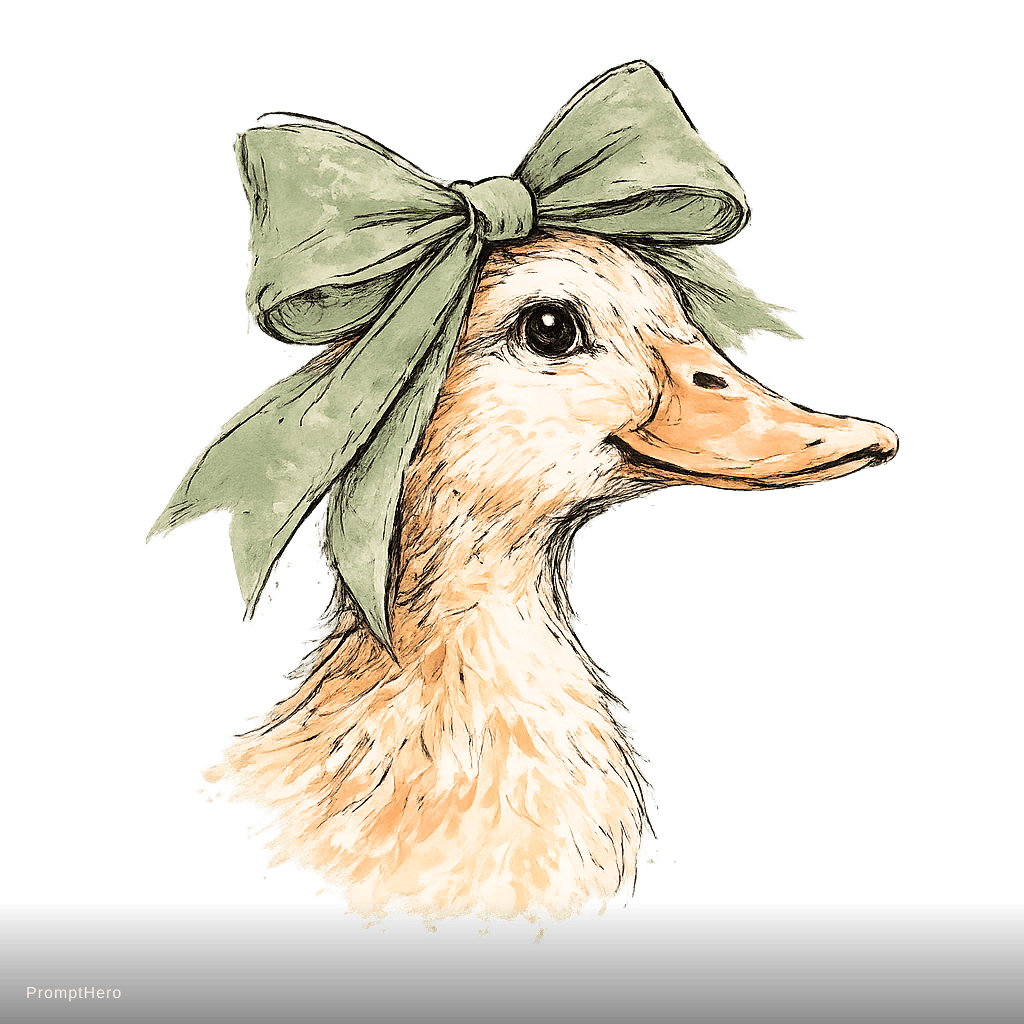 AI generated: trendy boho duck illustration, side profile portrait of an adorable duck looking slightly upward, we...