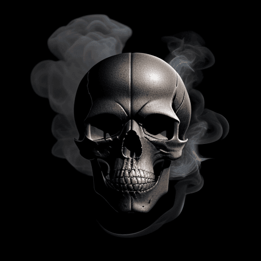 AI generated: High resolution, metalic black skull, black background, smokey