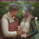 AI generated: beautiful girl and handsome man cool, couple jacket, romantis, cute face, to garden, flower,  water ...