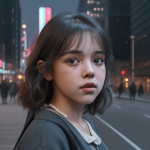 AI generated: Expressive portrait sketches in the bustling city, illustrating, 3d, urban lighting, Studio Ponoc, S...