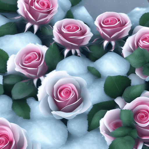 AI generated: Roses are covered by ice snow 30 percent, 6k, cinematic, photorealistic, realistic perspective, xbox...