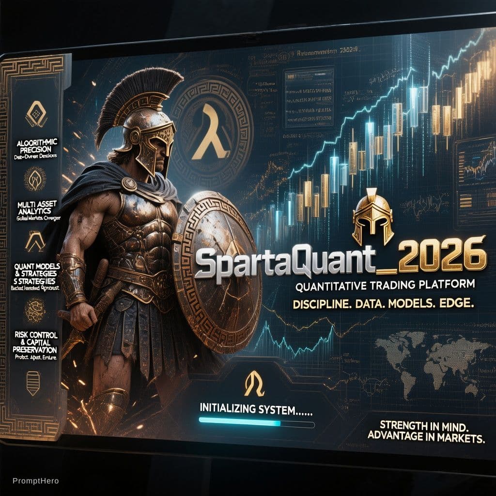 AI generated: A premium cinematic software splash screen for a quantitative trading platform named "SpartaQuant_20...