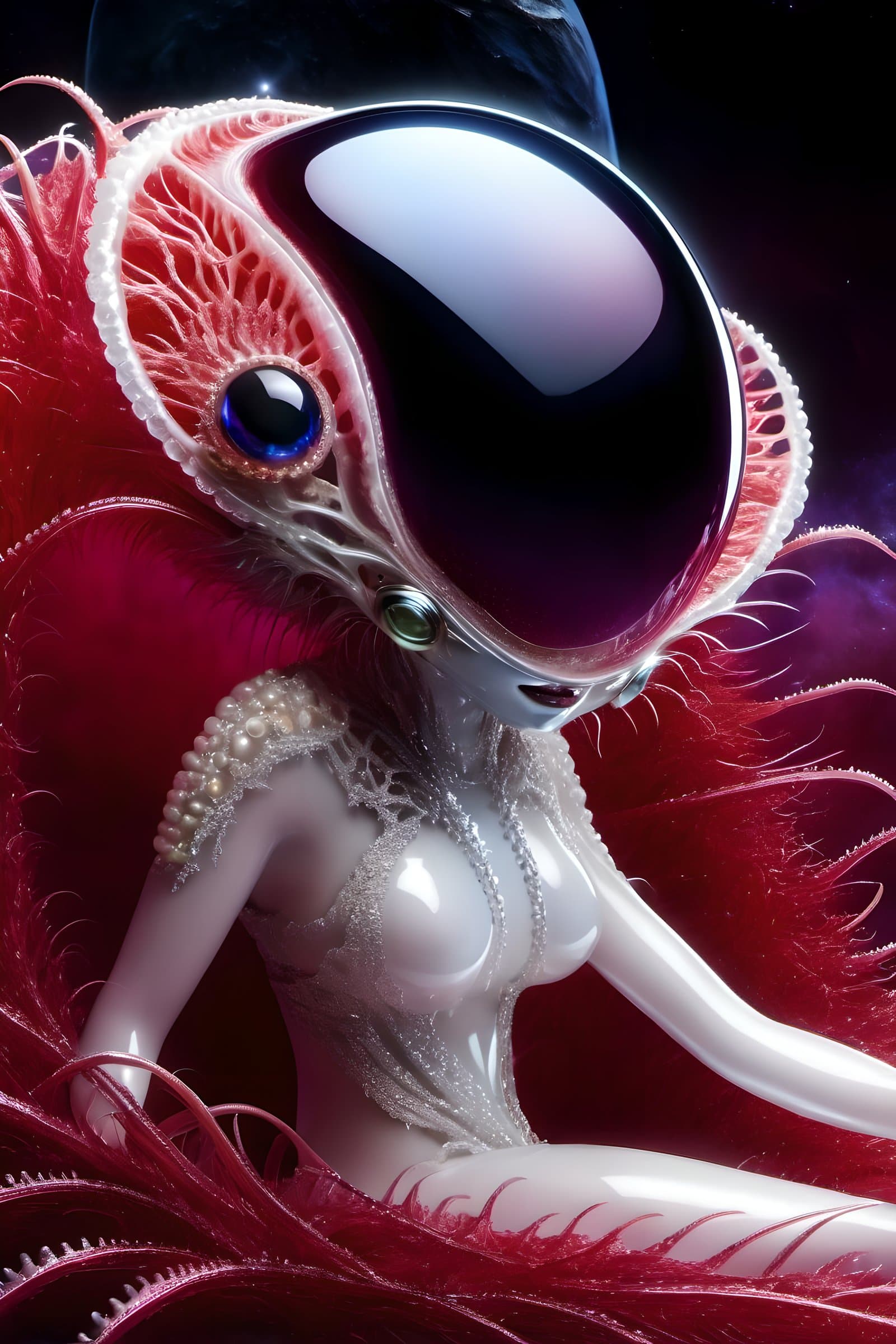 AI generated: alien world, creeping, hypermile, a strange creature from the interweaving of long fluffy threads, g...