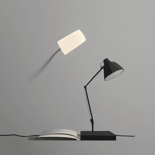 AI generated: design a minimalist logo, with a outline construction plan, emerging from a book and above it a lamp...
