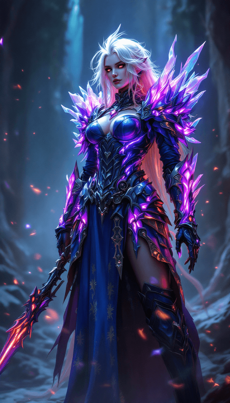 AI generated: final fantasy, babe, fantasy big beautifull armor with extrem many dettails and accesories, glowing,...