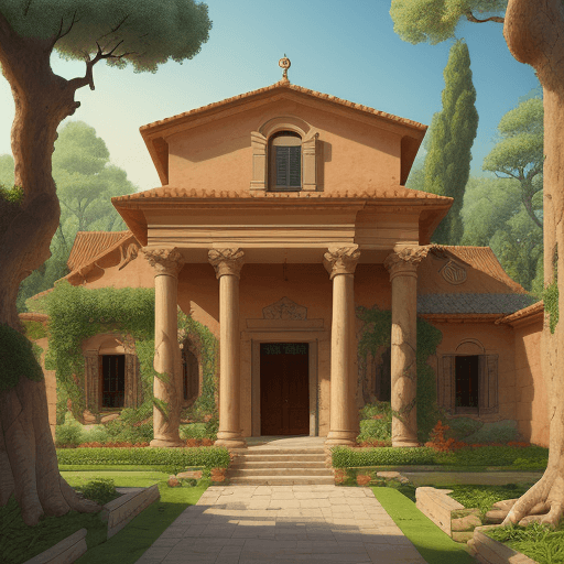 AI generated: Masterpiece, best quality, cartoon, architecture, beautiful residence, ancient design, trees, coral,...