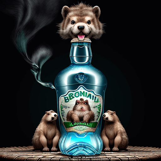 AI generated: Photo ultra realistic, animal , 4k, beaver, with 6 paws, thick hair, sitting on the neck of the bott...