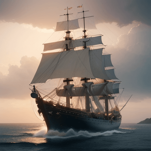 AI generated: Photo of a ultra realistic sailing ship, dramatic light, pale sunrise, cinematic lighting, battered,...