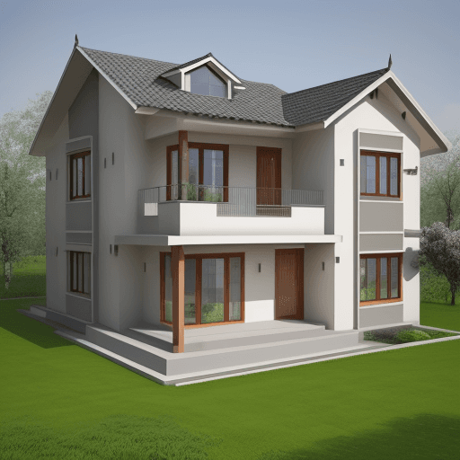 AI generated: Photo of a realistic house 200 meters square two floors with design plots around the house 