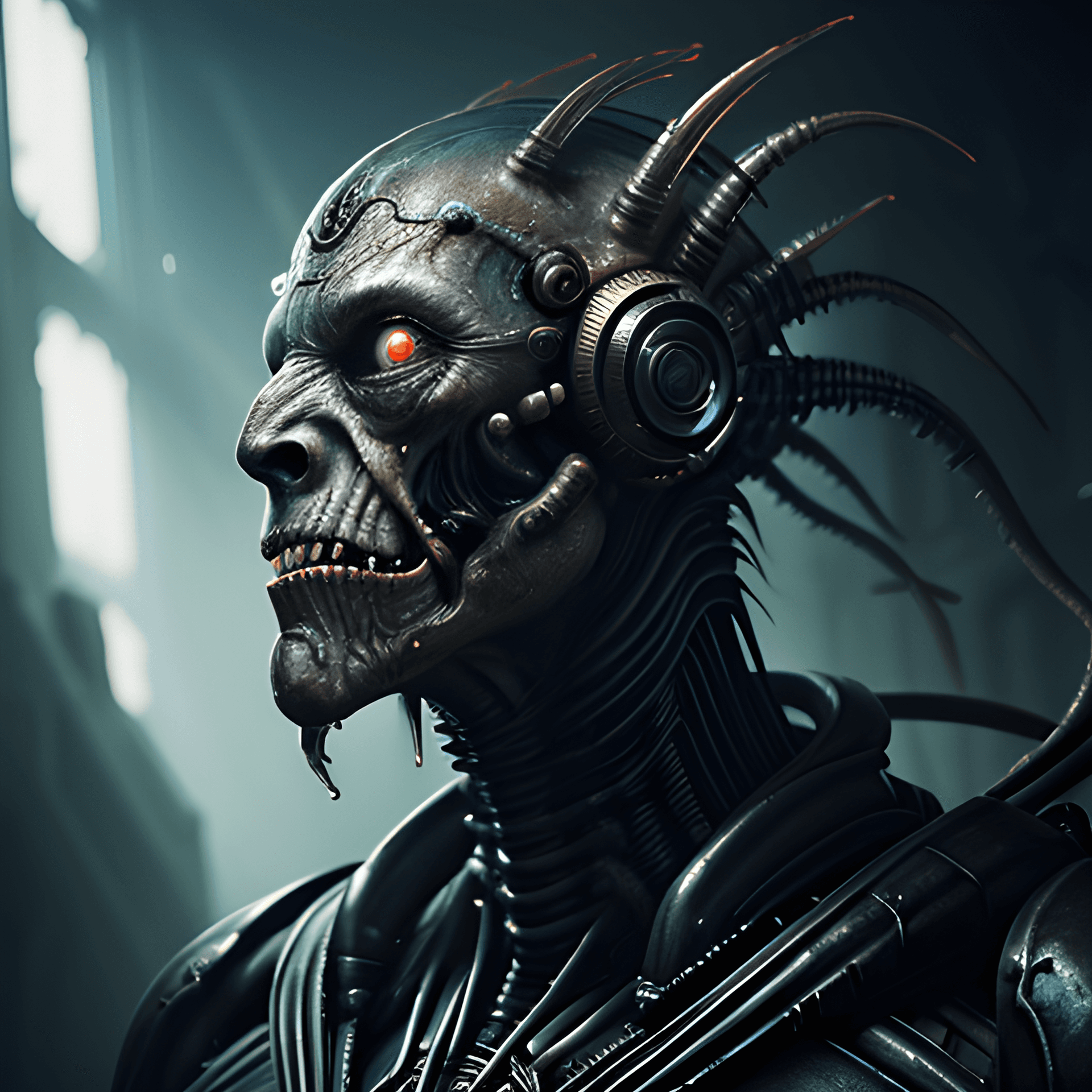AI generated: Photography of a Symbiont of machine and Human ,on an alien planet,epic ,H.R.giger,jesper Ejsing and...