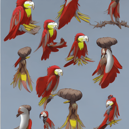 AI generated: Parrot anime turnaround view