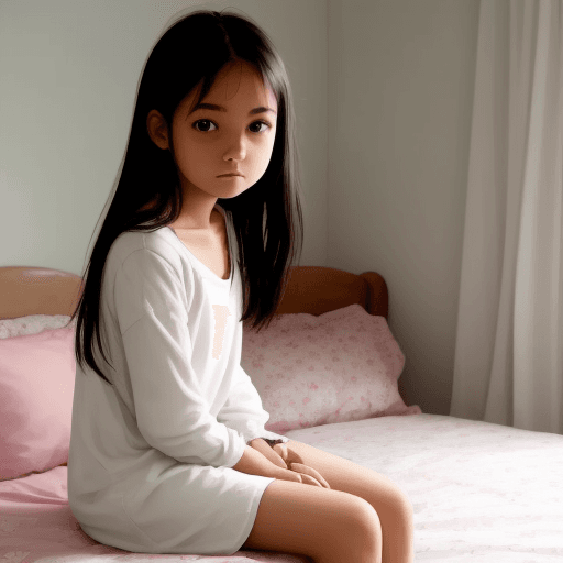 AI generated: A girl sitting on a bed