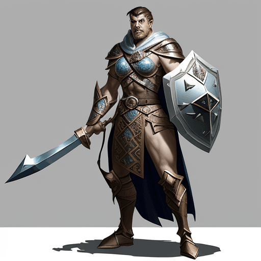 AI generated: a cartoon image of a man with a (war hammer) and a shield, straight face, Handsome, realistic fantas...