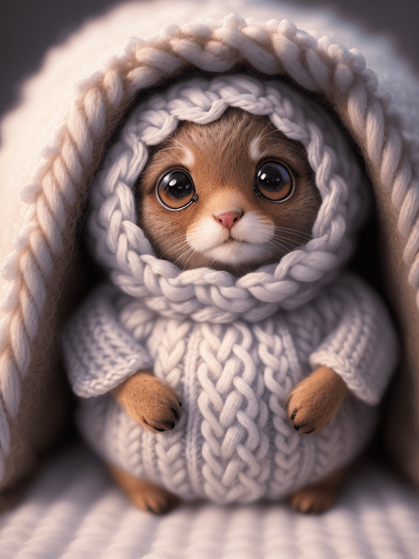 AI generated: (cute knitted creatures:1 4),portrait,photography,detailed skin,realistic,photo-realistic,8k,highly ...
