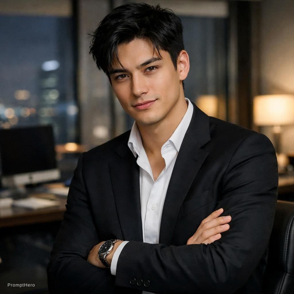 AI generated: a man, black hair, light drown eyes, handsome, 26 year old, no beard or mustache, looking cold and a...