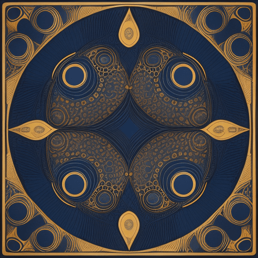 AI generated: Use vlisco as inspiration for an epic blockprint design, Dark blue with little golden design waxprin...