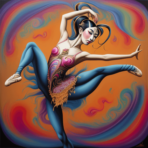 AI generated: surrealist painting of an Asian female ballet dancer, in the style of Salvador Dali, psychedelic, su...