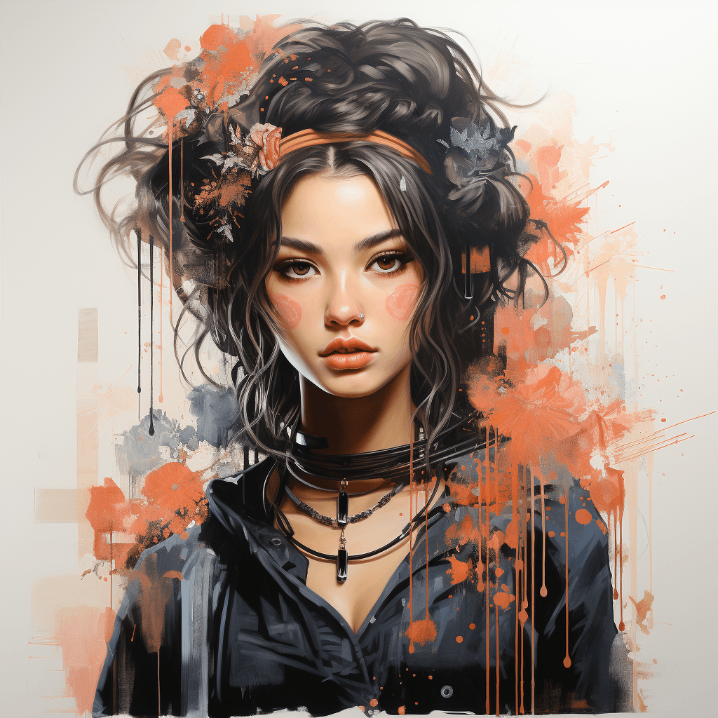 AI generated: Baroque- punk-type young — adult female character — design of the geisha in the style of risograph p...