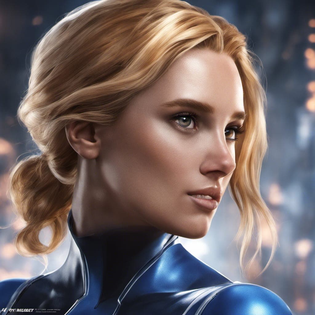AI generated: Invisible Woman from Fantastic Four, portrait, playful, beautiful face, vivid colrs, elegant, concep...